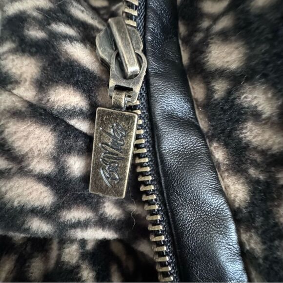 Bob Mackie Fleece Zip Up Jacket Pockets Brown Black Wearable Art - Picture 8 of 13